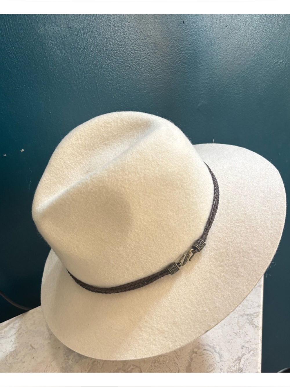 House of Harlow 1960 Cream Wool Felt Wide-Brim Fedora with Brown Braided Band